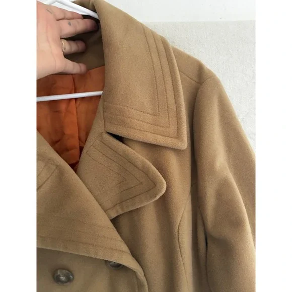 Vintage Montgomery Ward Camel Wool Pea Coat Double Breasted Orange Lining ILGWU - Picture 16 of 16